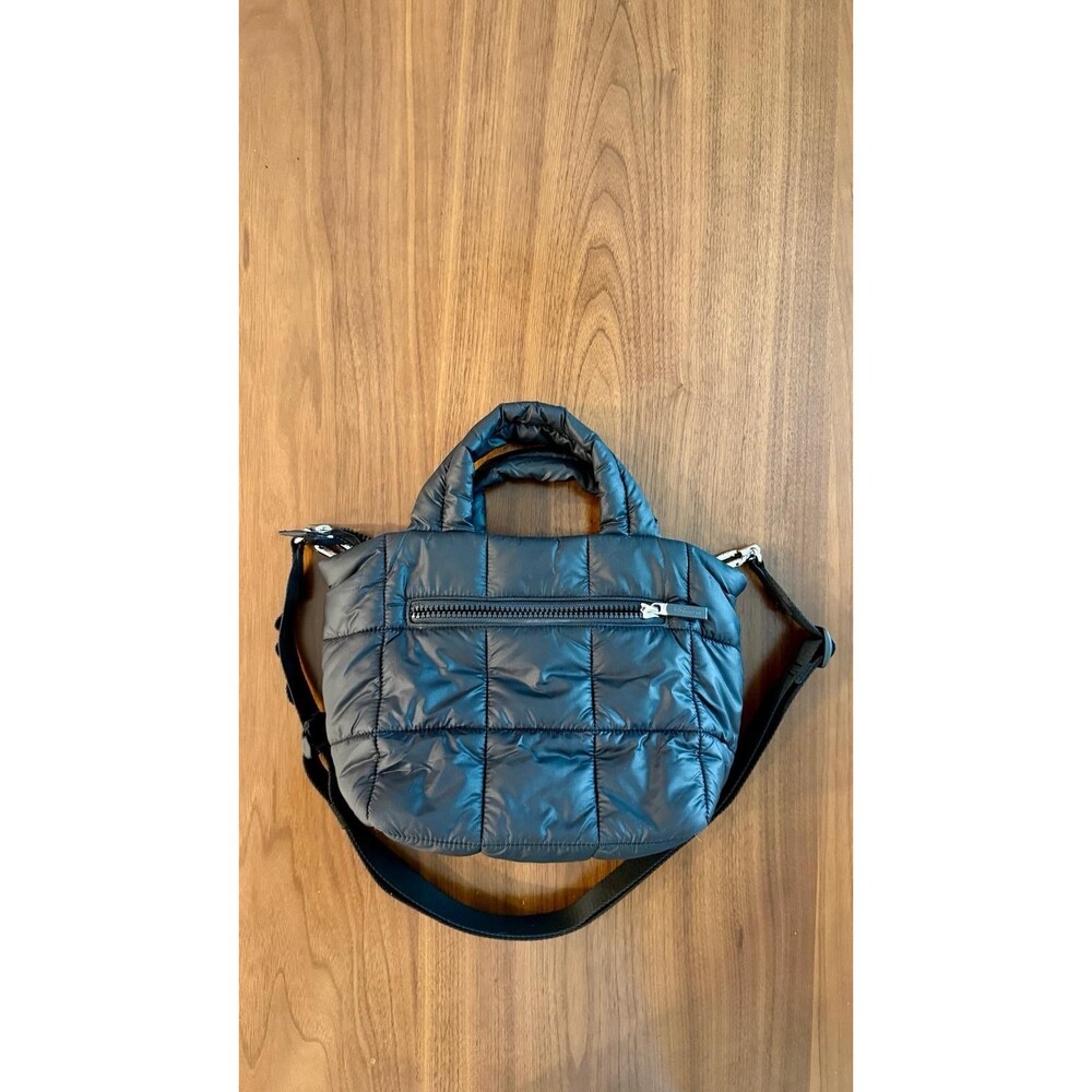 Lululemon Black Quilted Crossbody Bag Detachable Strap Top Handle Zip Silver - Picture 6 of 7